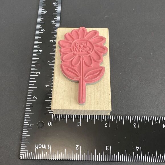 Hampton Art Wood Mounted Rubber Stamp Love Grows Love Daisy Floral Sunflower - Picture 2 of 4